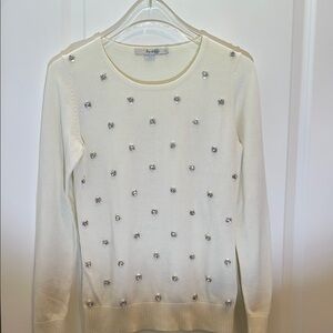 Elegant White Sweater with Silver Accents